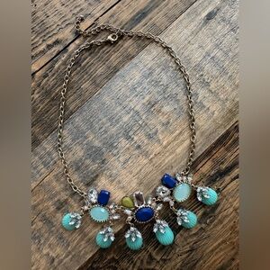 Boho Eclectic Green Blue Stone Rhinestones Crystal Seashell Statement Necklace
